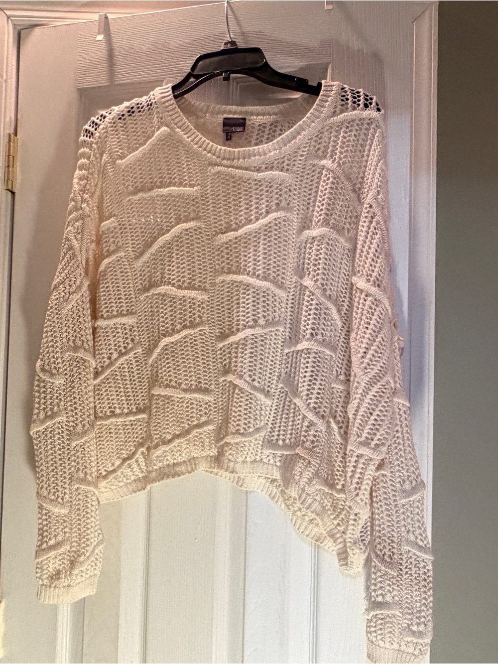 Sparkle & Fade Open-Weave Cream Crewneck Sweater